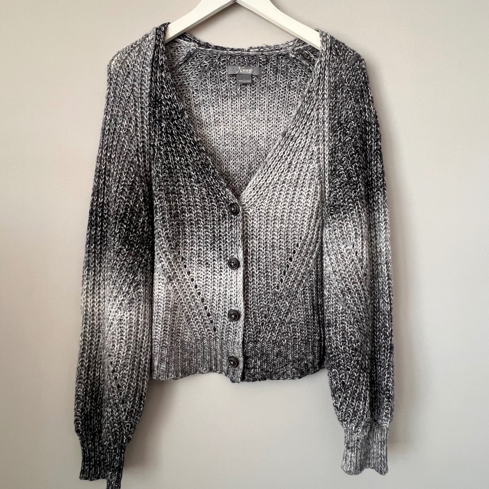 Natural reflections cotton wool blend Neutral cardigan bishop sleeve Womens L